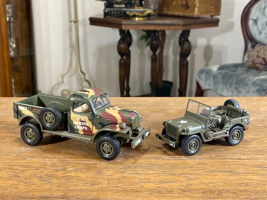 1946 Dodge Power Wagon 1:32 Scale USMC4-Wheel Dr Friction, US Army Jeep Willys Pull Back Action!