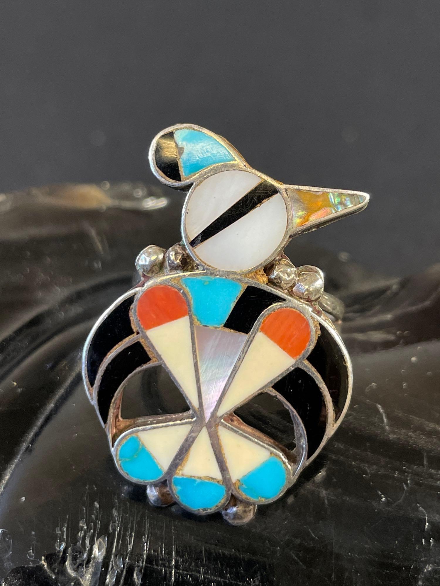 Hopi Inlay Rings Sterling Hopi multi Stone Inlay Bird Ring | Proxibid