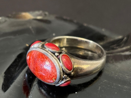 Sterling Silver Coral Dome Ring
