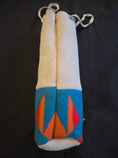 Native-made "Chief" buckskin and wool drawstring bag