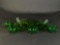 (2) Green depression swan dishes w/ 4 clear green tea cups