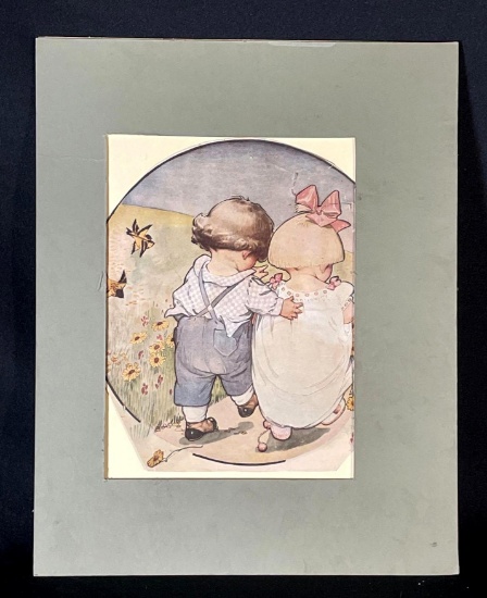 Portrait of boy & girl facing away