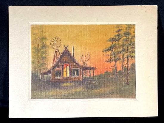 Log cabin watercolor print