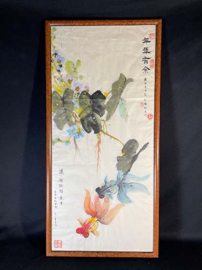 Original Japanesse framed water color goldfish -see photo's-