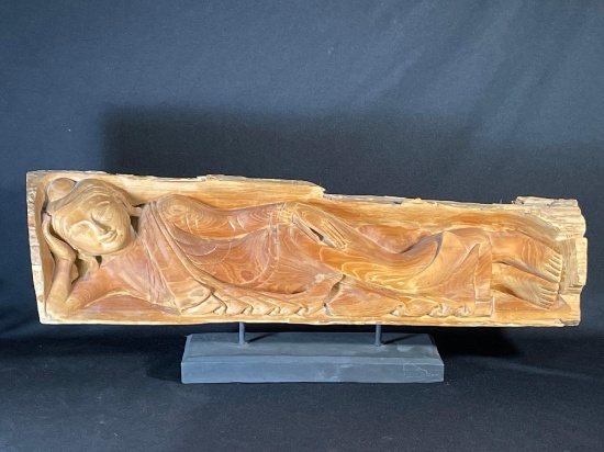 31" Reclining wooden Buddha statue mid 20th century