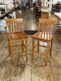 Pair Of Solid Teakwood Counter Chairs. Made in Italy Height to Seat 24
