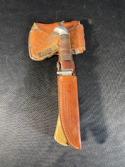Vintage Case hatchet & knife set w/ leather case