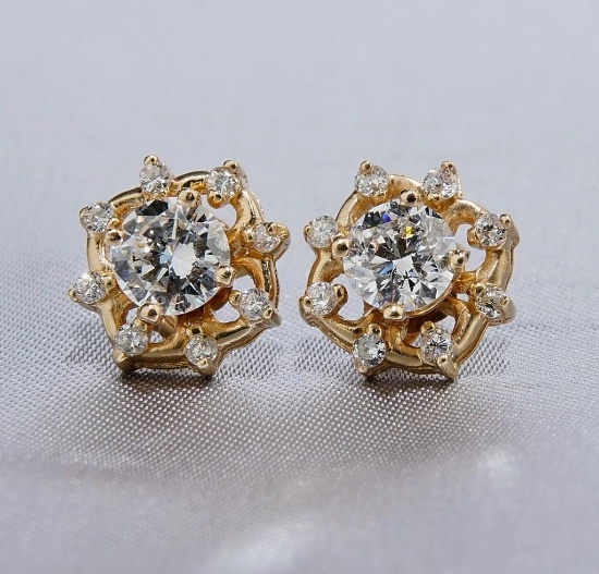14k Yellow Gold Stud Earrings with 14k Yellow Gold jackets