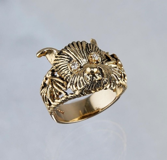 14k Yellow Gold Yorkshire Terrier Dog Ring with (2) small diamonds