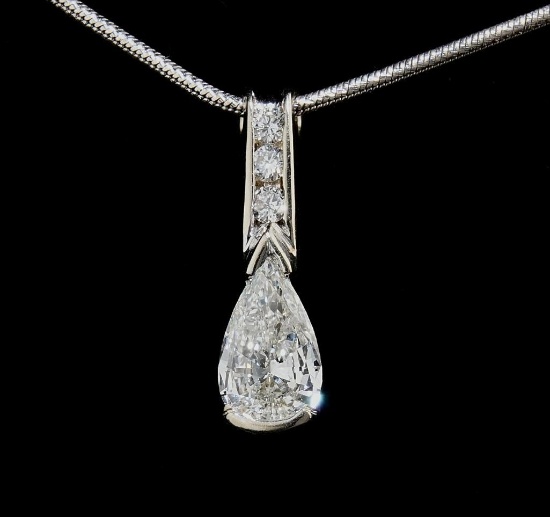 14k White Gold pendant with 1.42 carat diamond on white gold 20" Snake chain