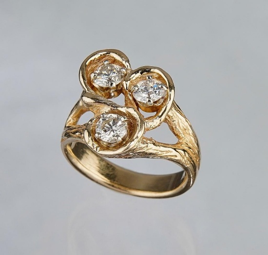 14K Yellow Gold Ring with (3) 1/2 ct Diamonds I/J in color, SI/SI/2 in clarity, 14.0 g
