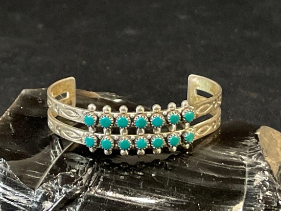 Sterling Silver baby bracelet with Southwest turquoise