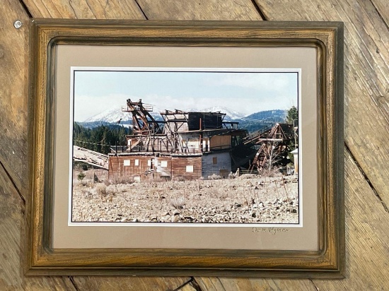 Framed Photograph Of Dredge In Sumpter Oregon Signed Daren H. Spencerw/ Newspaper Article
