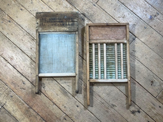 Simmons Hardware No. 125 Glass Washboard & Unmarked Wood & Brass