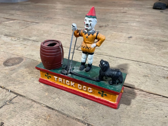 Cast Iron Trick Dog Circus Clown Mechanical Bank