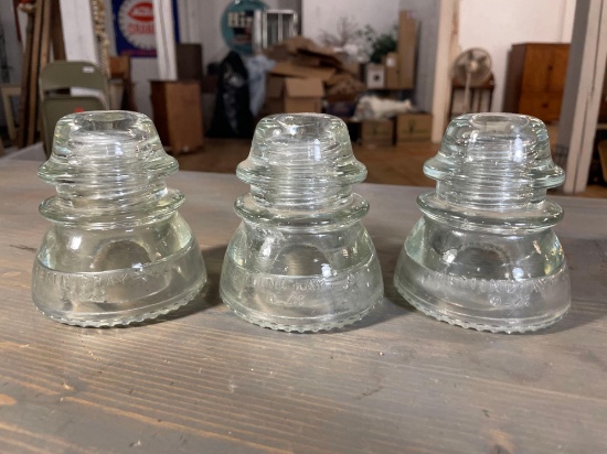 (3) Hemingray-42 Clear Glass Insulators