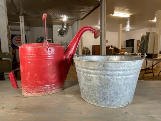 Red Watering Can & Galvanized Bucket w/ Handle