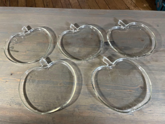 (5) Apple Shaped Clear Glass Plates