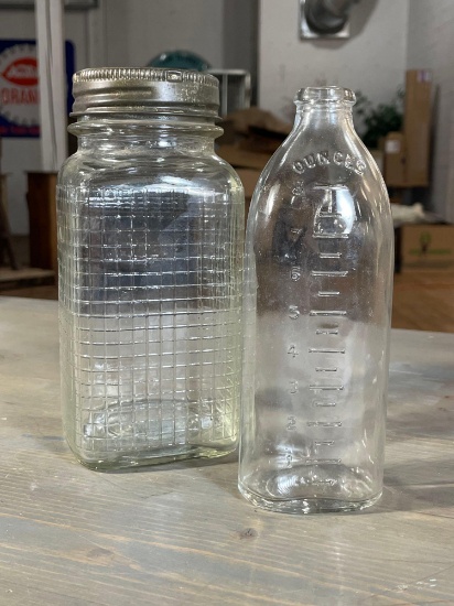 8oz Glass Baby Bottle & Presto Canning Jar w/ Moled Crosshatched Marks & Smooth Label