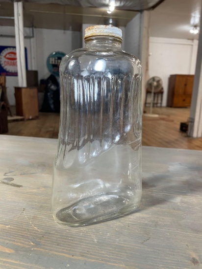 1920's Ribbed Glass Water Jar For Ice Box Refrigerator