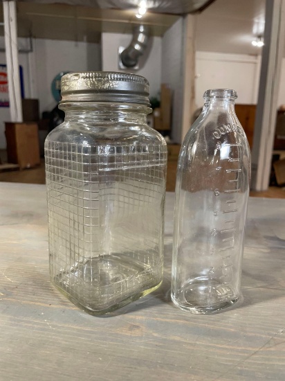 (1) Canning Jar w/ Molded Crosshatching & Smooth Label, 8oz Glass Baby Bottle