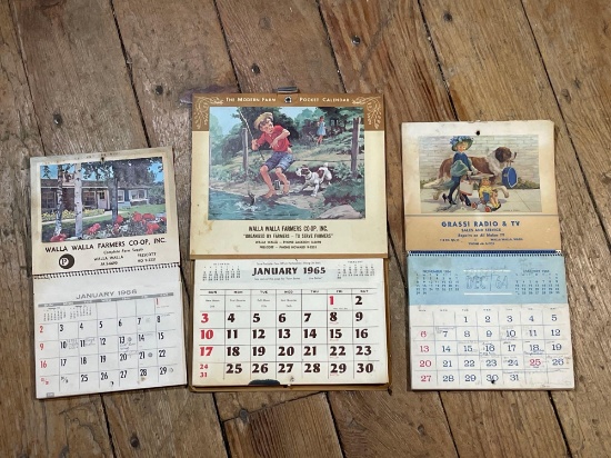 (3) Vintage Calendars From Local Walla Walla Businesses