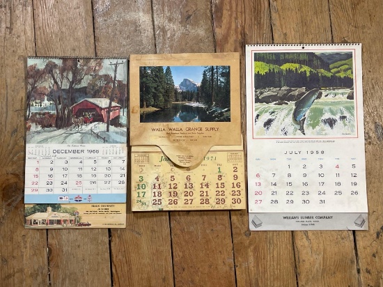 (3) Vintage Calendars From Local Walla Walla Businesses