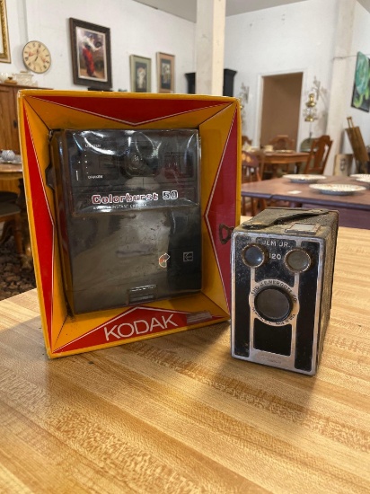 Kodak Colorburst 50 Instant Camera w/ Original Box & Vintage Jem Jr. 120 Camera
