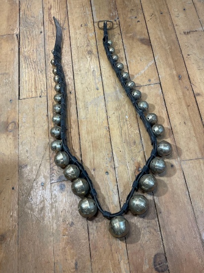 Graduating Brass Sleigh Bells On Leather Strap