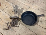 No. 7 Cast Iron Skillet & Hand Crank Churn(Missing Jar)