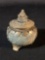 antique Chinese incense jar, featuring a green stone body & Sterling