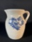 Pfaltzgraff Yorktowne 64 oz pitcher, characterized by its blue floral design on a creamy gray ston