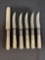 (5) Meriden Cutlery Co.1855 Sterling Banded Stainless Steel Blade Mother Of Pearl Handled Knifes