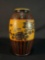 vintage black lacquered vase with a hand-painted floral design
