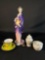 Geisha Decanter, Lidded Jars, & Teacup w/ Saucer