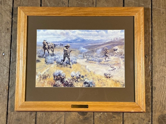 Charles M. Russell 1917 "Buffalo Bill's Duel With Yellowhand," Framed Paint