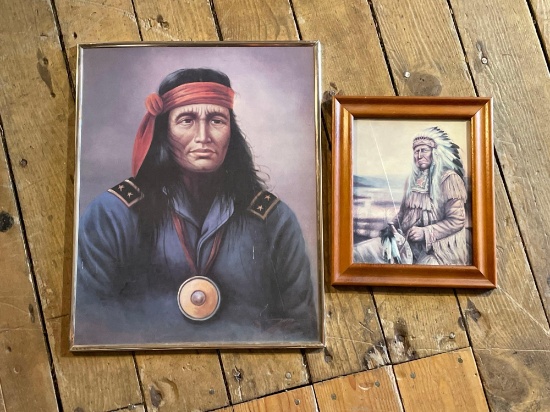 Framed Portrait Print Of Geronimo & print of a painting of a Native American by artist Ruane Mann...