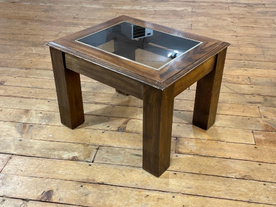 MCM Solid Oak Glass End Table