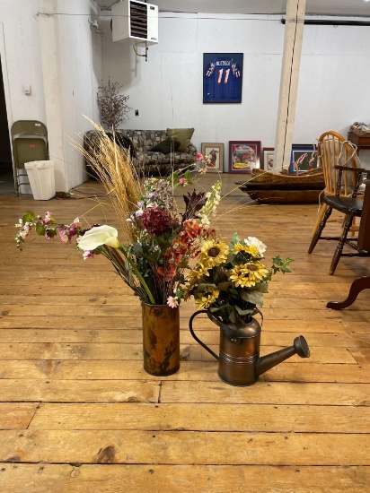 Copper Watering Pitcher & Vase w/ Faux Flowers