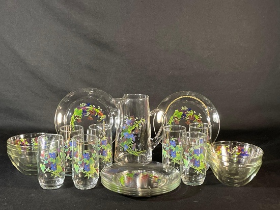 Avon Wild Violets Drink Set, Salad Plates & Bowls