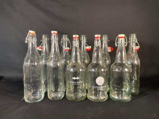 (22) Clear, Green & Brown glass bottles with swing-top closures