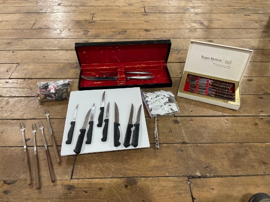 Apetizer Platter w/ Carving Set, Knife Set, H'orderves Labels Etc.