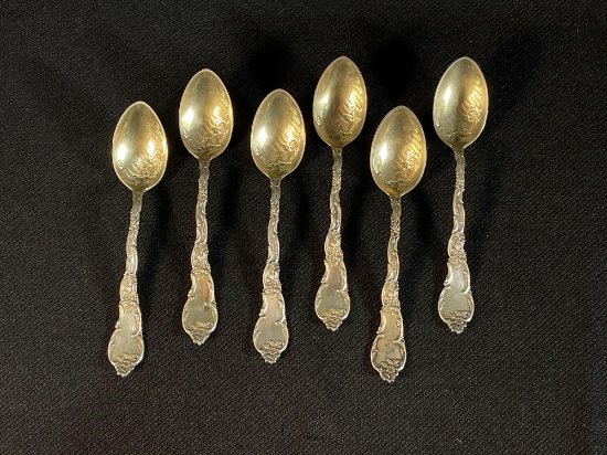 (6) Reed & Barton "Les Cinq Fleurs" sterling silver soup spoon, which is an Art Nouveau design