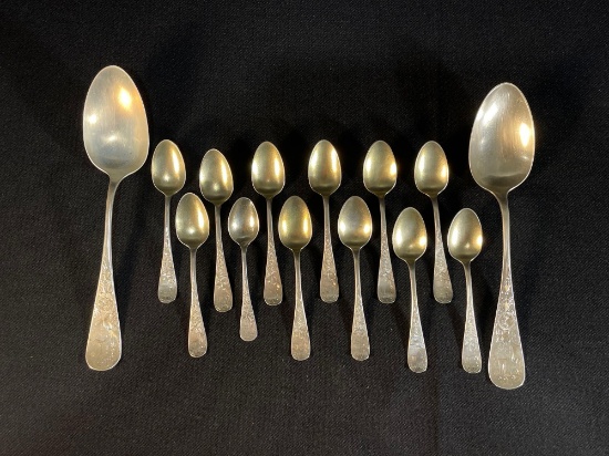 (12)Gorham "Jac Rose" sterling silver sugar spoons gold washed bowl, (2) Tablespoons