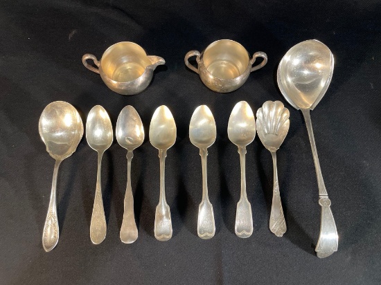 Assortment Of Silverplated Flatware, Creamer & Sugar