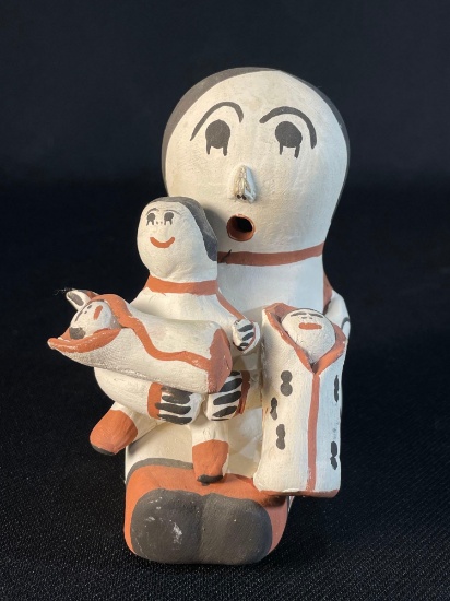 Acoma Pottery storyteller figurine featuring a mother and two babies Navajo ,R Chacho