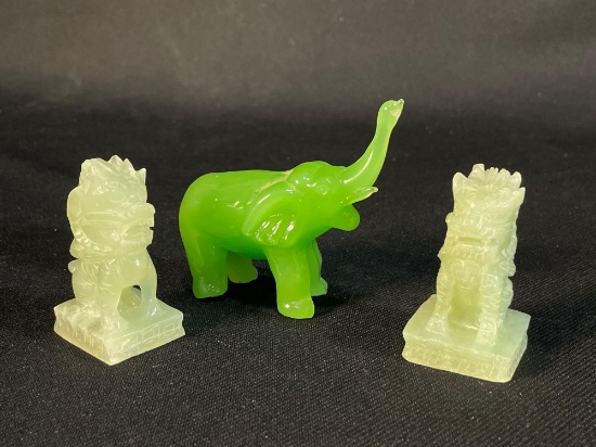Jade Foo Dog Statues & Elephant Figurine