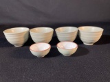 (2) Hagi ware Japanese pottery yunomi tea cups & (4) Unknown