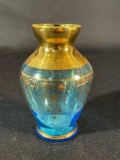 Erro & Lazzarini Murano Azure Blue 22K Gold Art Glass Vase