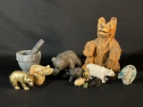Collection Of Bears & Stone Mortar & Pestal